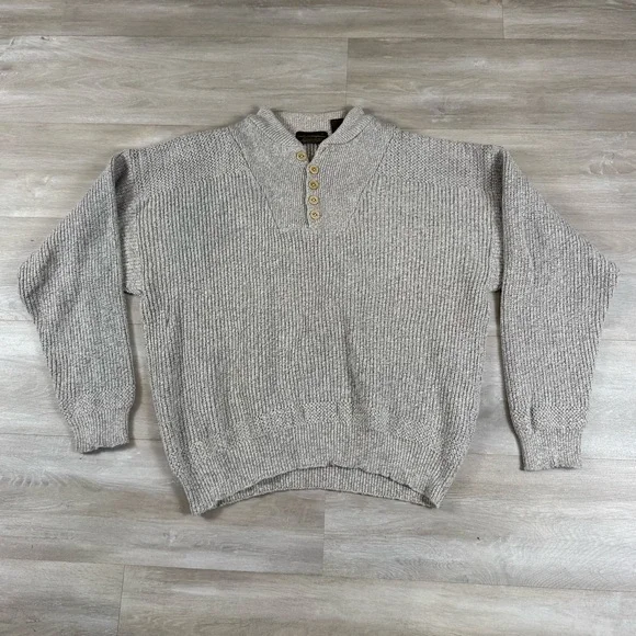 SOLD***Vintage 90s Eddie Bauer Henley Sweater Pullover Knit Ribbed Buttons - Picture 2 of 6